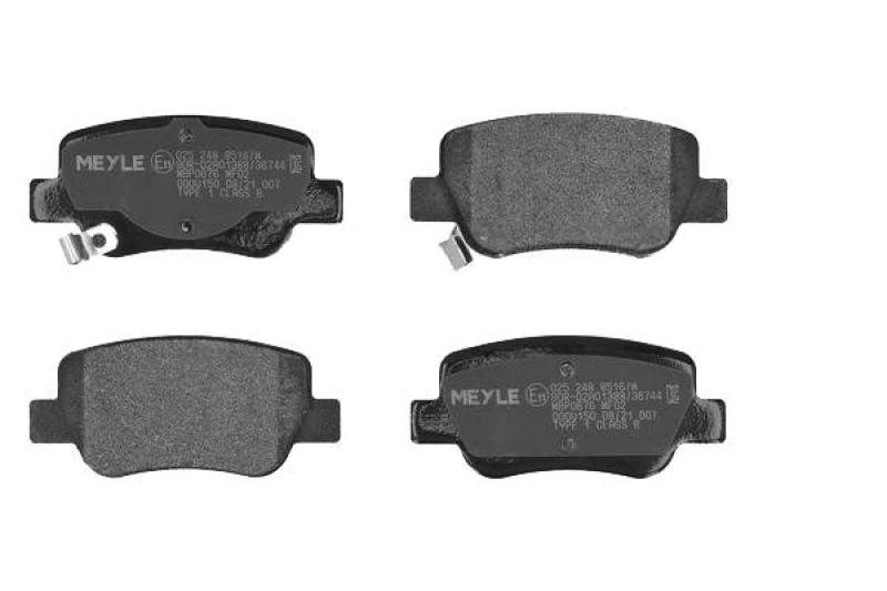 Image of MEYLE 025 248 8516/W Brake pad set Rear Axle, with acoustic wear warning, Original Quality, with anti-squeak plate Brake Pad Set,disc brake (402)