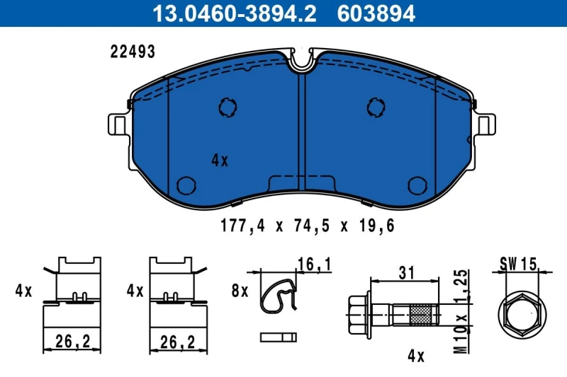 Image of Brake pad set ATE 13.0460-3894.2