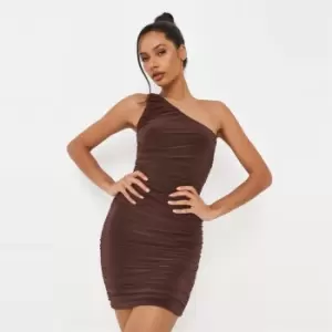 image of Missguided Slinky One Shoulder Dress - Brown