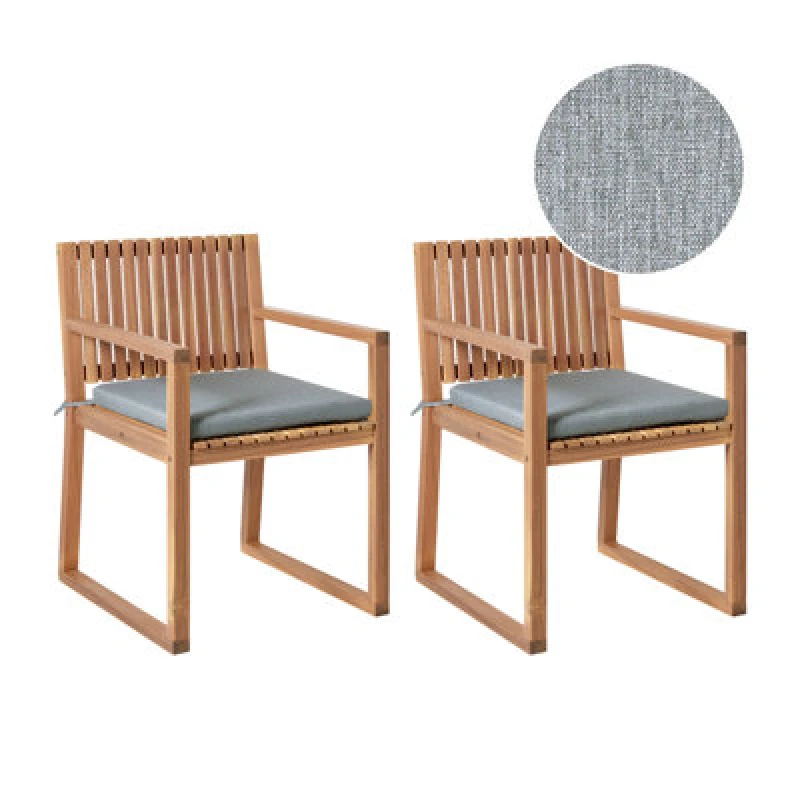 Image of Beliani Set Of 2 Garden Chairs With Cushions Sassari Premium Certified Acacia Wood Grey Melange