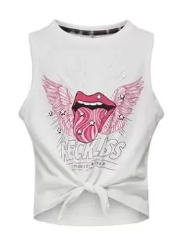 Image of Only Kids Girls Reckless Tie Front Sleeveless T-Shirt - Cloud Dancer, White, Size Age: 7-8 Years, Women