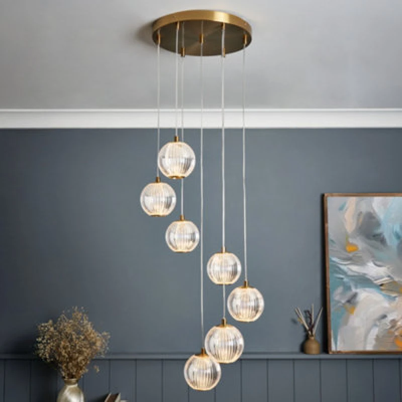 Image of Bhs Rimi Satin Brass 7 Light LED Cluster Ceiling Pendant