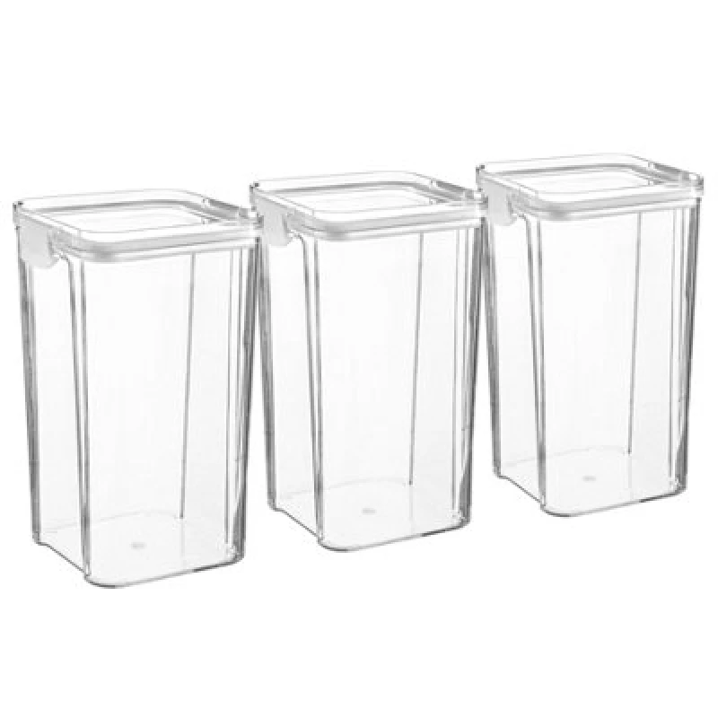 Image of Argon Tableware 3X Food Storage Containers - 1.3 Litre - White Reusable Airtight Stackable Meal Prep Lunch Box With Clip-Lock Lid