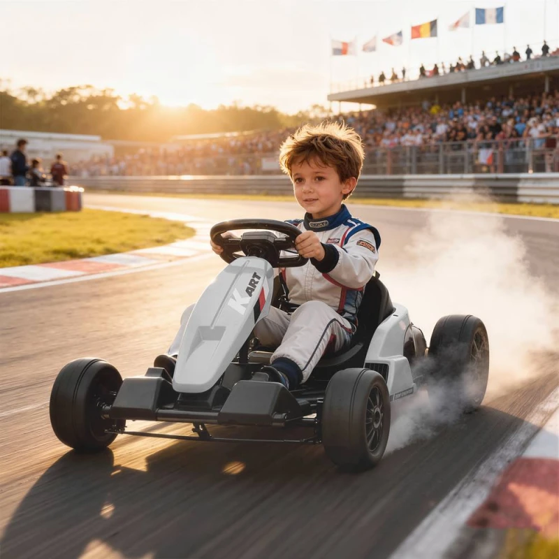 Image of Aiyaplay 24V Electric Go Kart With Drift Mode, Adjustable Seat, White