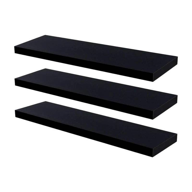 Image of Harbour Housewares 100Cm Floating Wall Shelves- Black - Photo Gallery Bookshelf Wall Shelves For Storage & Display - Set Of 3