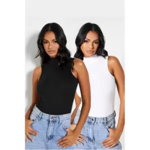 Image of I Saw It First Rib High Neck Cotton Bodysuit 2 Pack - Black