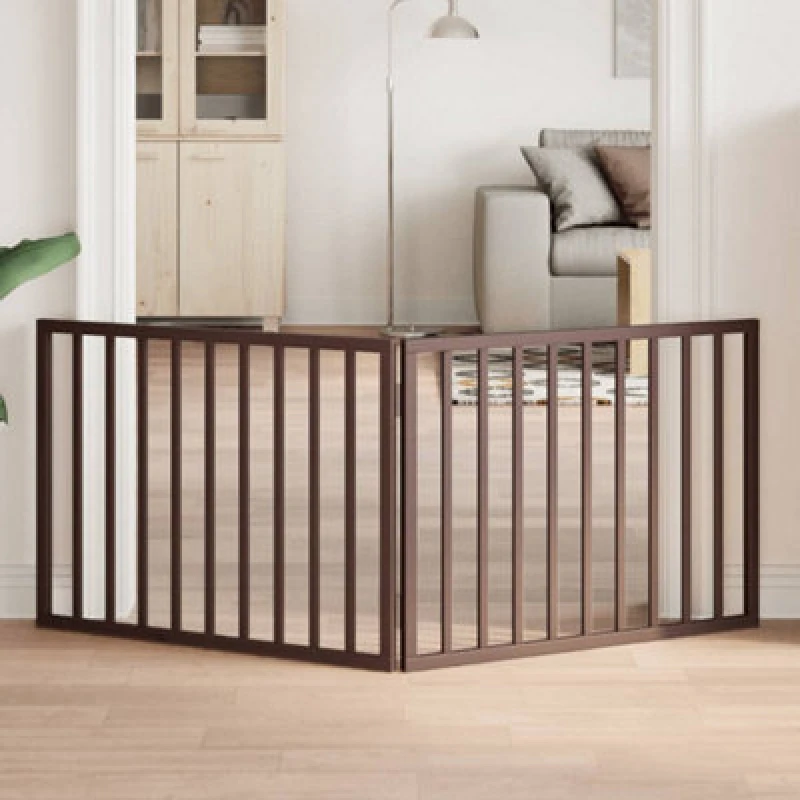 Image of vidaXL Dog Gate Foldable 2 Panels Brown 160cm Poplar Wood, Brown 352200