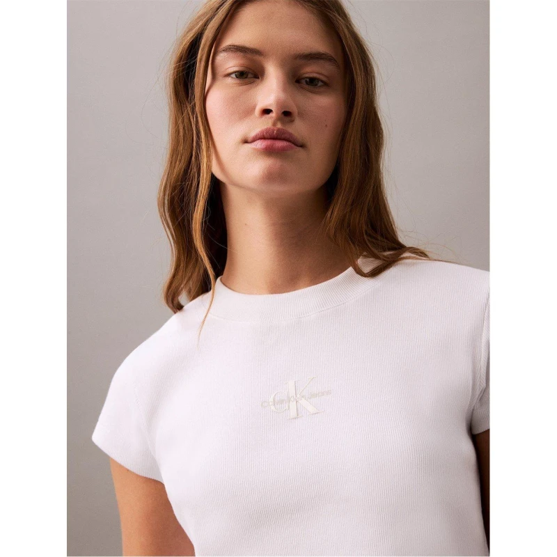 Image of Calvin Klein Jeans Womens CKJ Mono Baby T Crop Top White female 8 (XS)