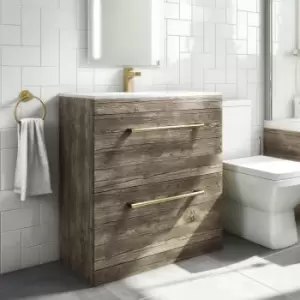 Image of 800mm White Floor Standing Vanity Unit with Basin and Brushed Brass Handles - Ashford