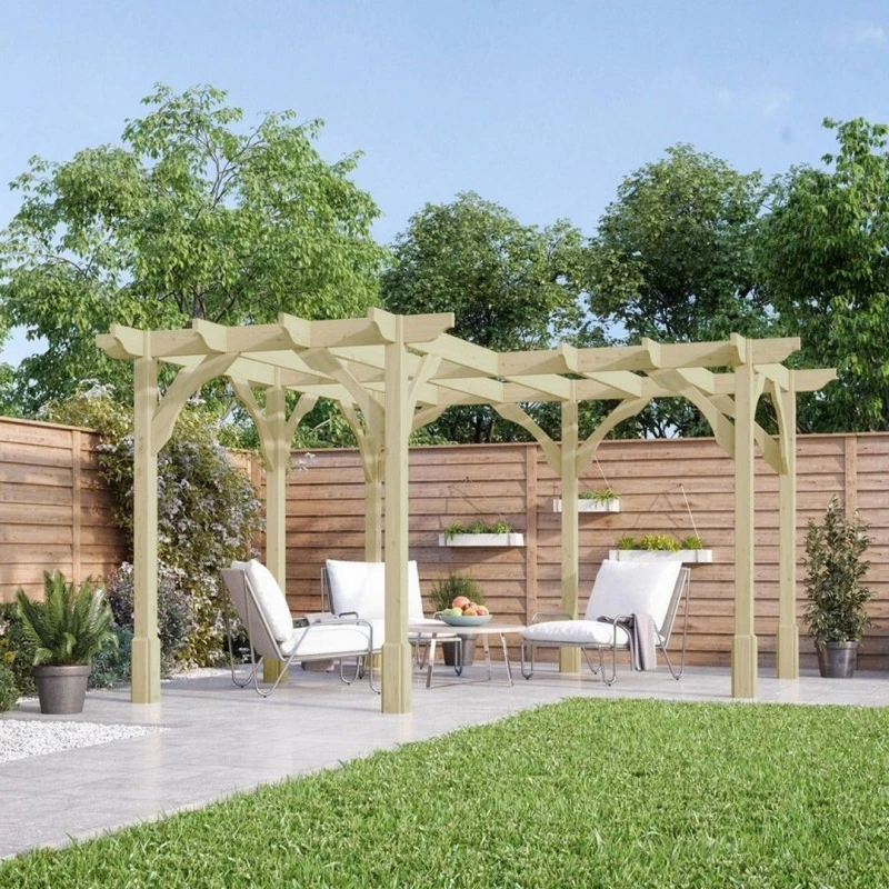 Image of Rutland County Garden Furniture Ltd Corner Pergola - Wood - L360 x W360cm - Rustic Brown in Light Green Light Green Unisex