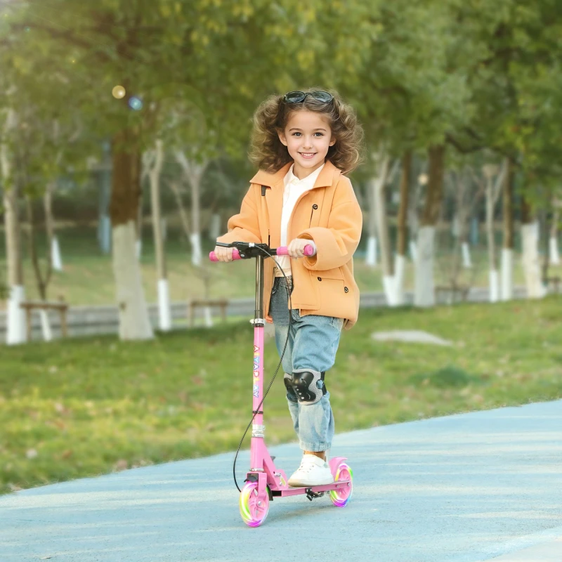 Image of AIYAPLAY Scooter for Kids, Folding Kick Scooter w/ Adjustable Handle, Pink Pink