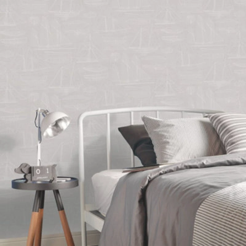Image of Galerie Deauville 2 Grey Beige White Nautical Blueprint Smooth Wallpaper