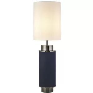Image of Searchlight Flask 1 Light Table Lamp, Blue Linen, Black Nickel And White Shade