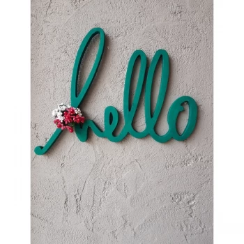 Image of Hello - Green &Ccedil;i&ccedil;ekli Green Decorative Wooden Wall Accessory