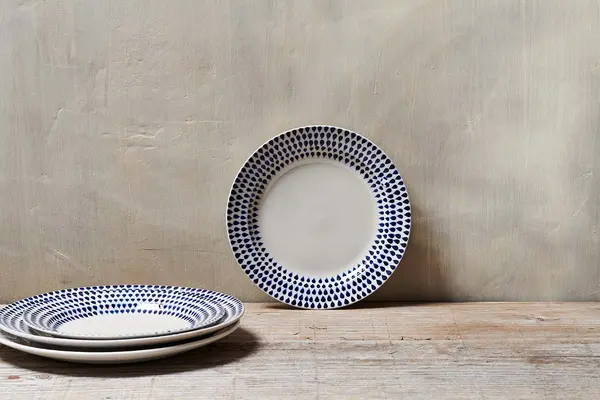 Image of Nkuku Indigo Drop Side Plate Tableware Cream/Indigo