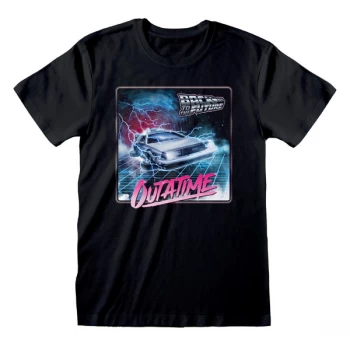 image of Back To The Future - Outa Time Neon Unisex Large T-Shirt - Black