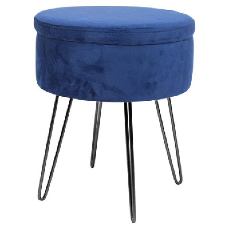 Image of Harbour Housewares Velvet Storage Footstool - Round Modern Dressing Table Footstool Vanity Seat Chair - 45 X 36Cm - Blue/black
