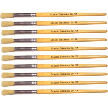 Hog Bristle Short Hand Round Tip Size 12 Pack 10 - Major Brushes