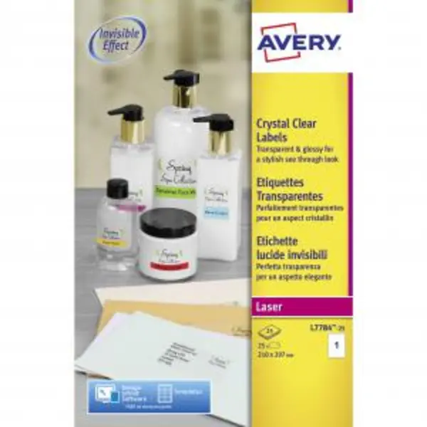 Avery L7784-25 Crystal Clear Labels 25 sheets - 1 label per sheet GJQ32803J