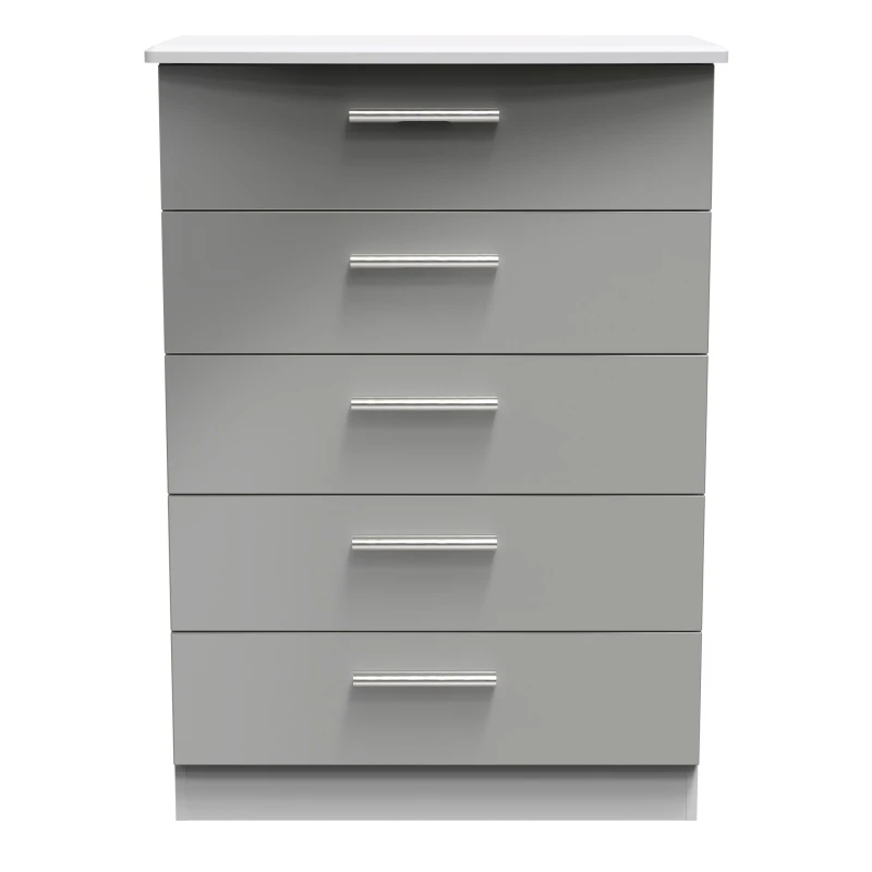 Image of Harrow 5 Drawer Chest In Grey Gloss (Ready Assembled)