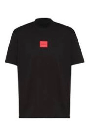 Image of Hugo Boss Regular Fit Red Logo High Collar T-Shirt Black Size 2XL Men