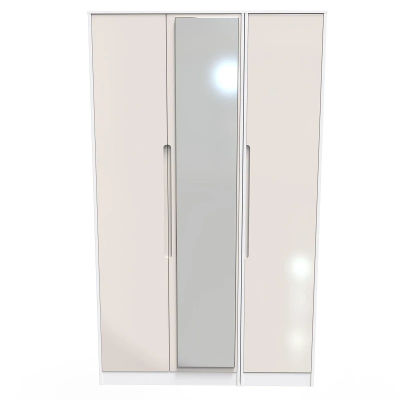 Image of Turin Tall Triple Mirror Wardrobe In Kashmir Gloss & White (Ready Assembled)