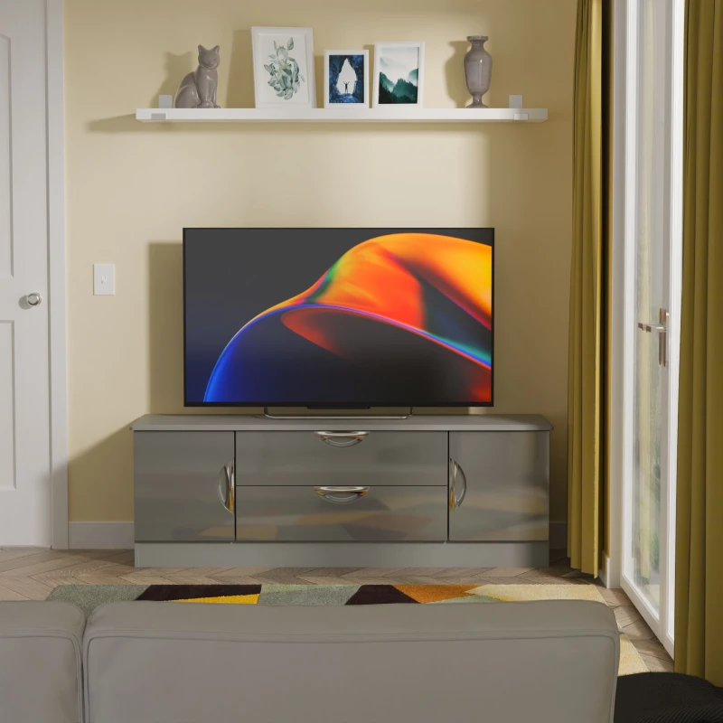 Image of Swift Alva Ready Assembled 2 Door 2 Drawer Wide TV Unit Grey Gloss WPZHJ Unisex