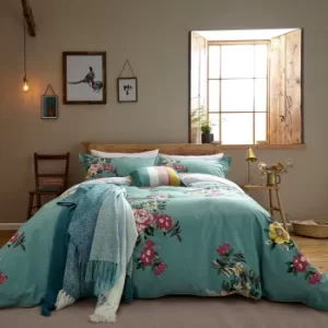 Image of Joules Cotswold Floral Blue 100% Cotton Percale Duvet Cover Set Blue, Pink and Yellow