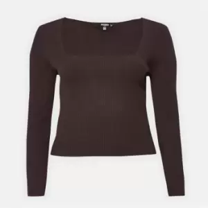 Image of Missguided Plus Size Basic Square Neck Rib Knit Top - Brown