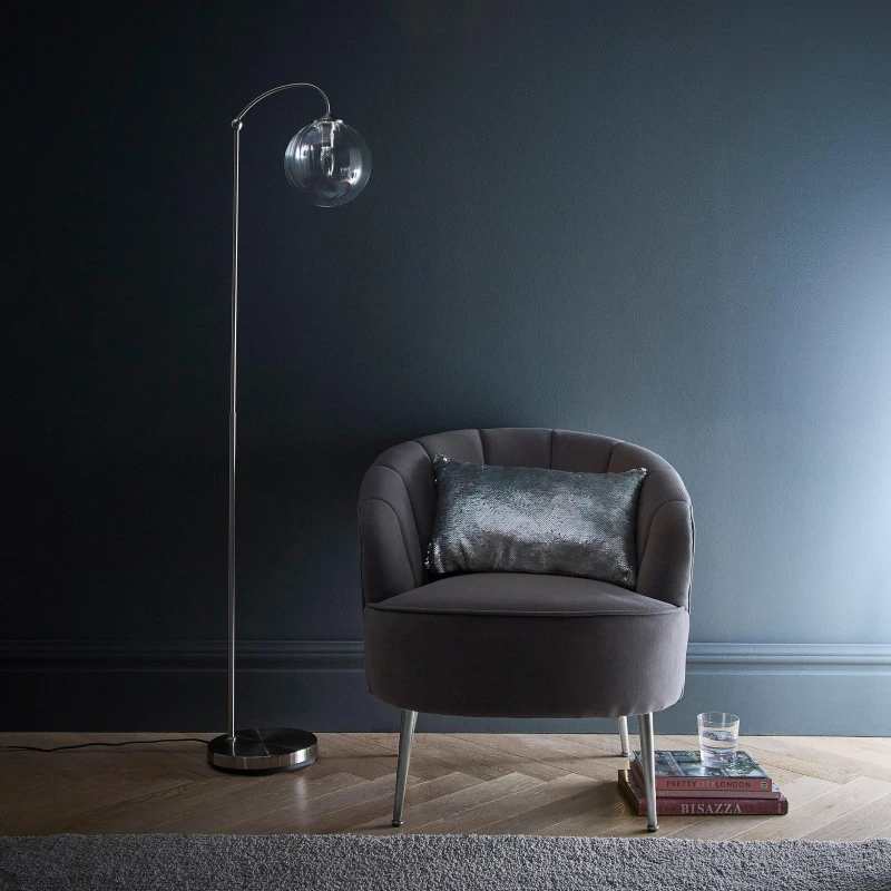 Image of K LIVING Bianca Satin Nickel Floor Lamp Ribbed Glass Silver