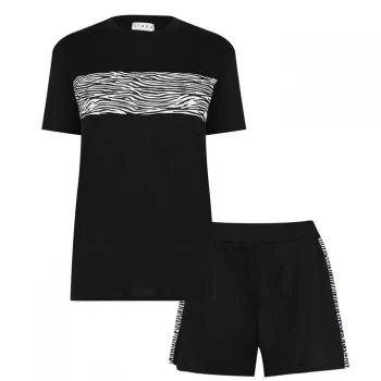 image of Linea Animal Printed Short and Tee Loungewear Co Ord Set - Black