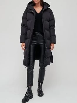 Image of Superdry Studios Longline Padded Duvet Coat - Black, Size 12, Women