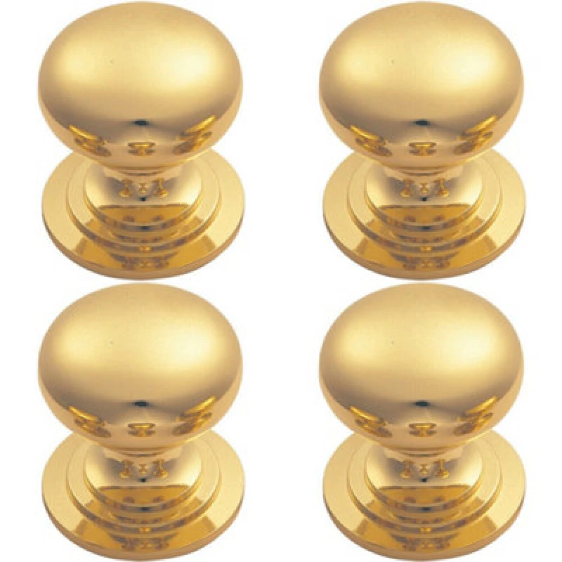 Image of Loops 4x Victorian Round Cupboard Door Knob 25mm Dia Polished Brass Cabinet Handle Metallics unisex