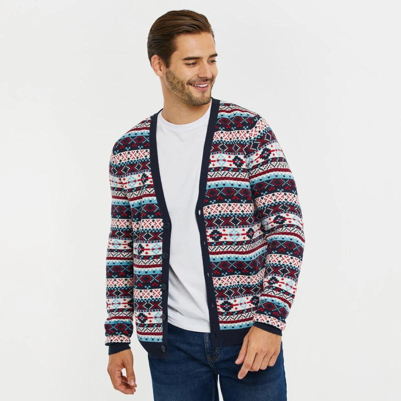 Image of Threadbare Fairisle Christmas Cardigan - Blue Blue S