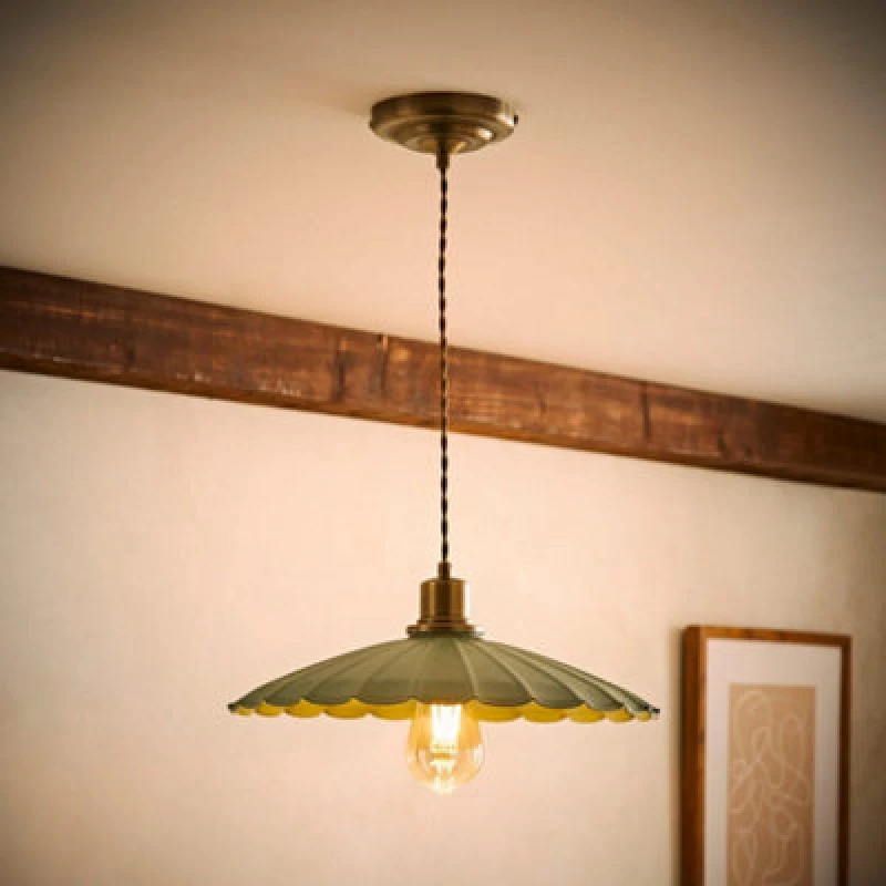 Image of Valuelights Holborn Moss Green Scallop Pendant Ceiling Light And Bulb