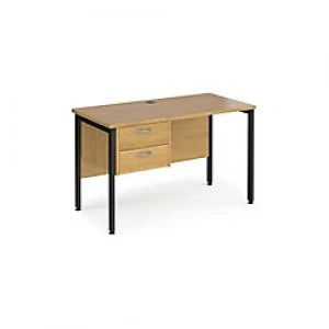 Image of Maestro 25 H-Frame Home Office Desk with Two Drawer Pedestal 600mm Oak