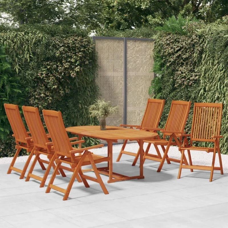 Image of vidaXL 7 Piece Garden Dining Set Solid Wood Eucalyptus, Brown 3087336