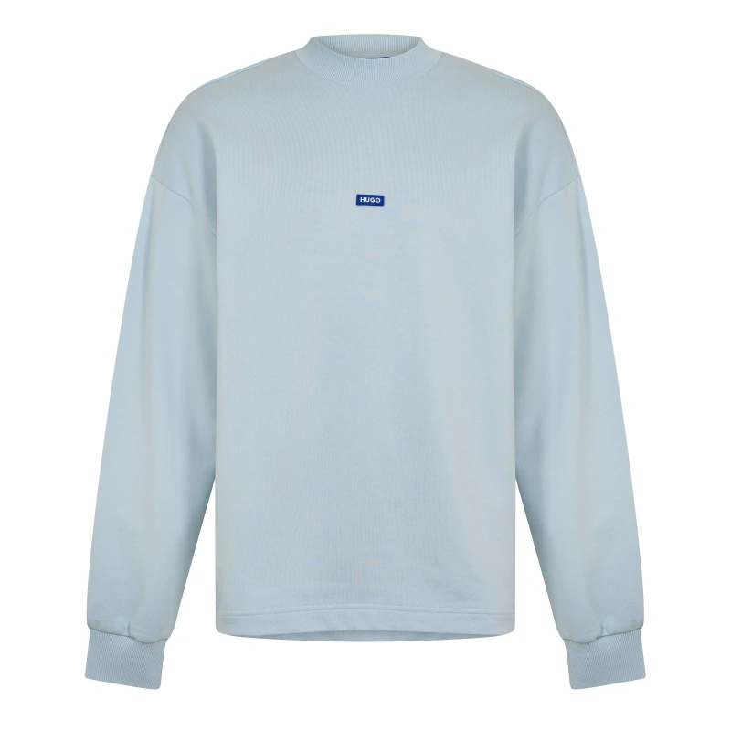 Image of Hugo Mens Cotton Relaxed Fit Crew Sweatshirt Open Blue male XS