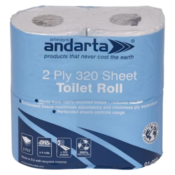 image of Andarta 01-002 2Ply 320 Sheet Toilet Rolls - 9 x Packs of 4