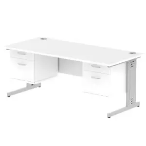 image of Impulse 1800 Rectangle Silver Cable Managed Leg Desk White 2 x 2