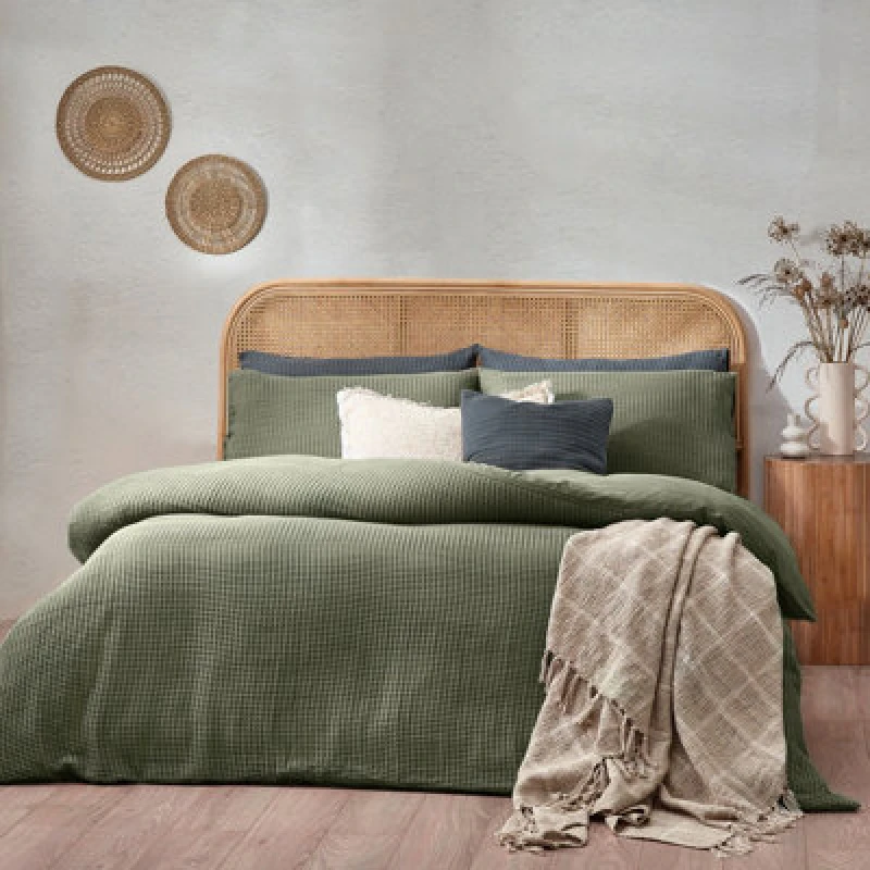 Image of Yard Chunky Waffle 100% Cotton King Duvet Cover Set Eucalyptus, Grey 5.02553E+12