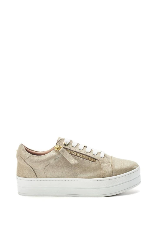 Image of Moda In Pelle Womens Abbee' Leather Trainers in Gold Size: 6 Gold Female 6