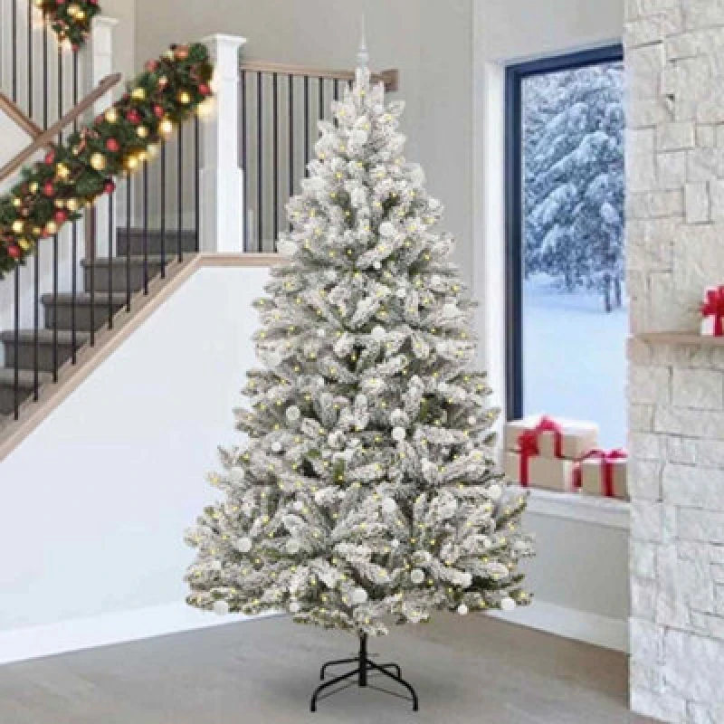 Image of vidaXL Artificial Christmas Tree with White Balls Green and White 270cm PVC and Metal, Green 3395778