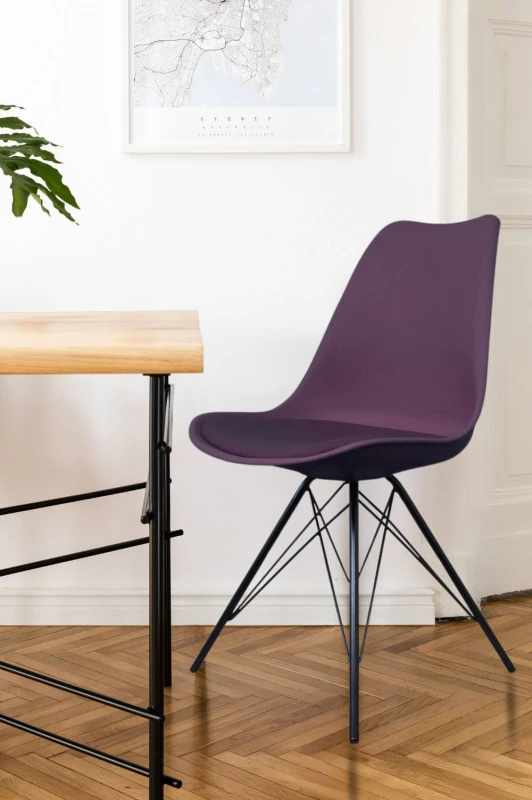 Image of Fusion Living Soho Plastic Dining Chair with Black Metal Legs Aubergine