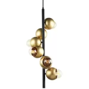 Image of Italux Malmo - Modern Hanging Pendant Black 6 Light with Zloty Shade, E27 Dimmable