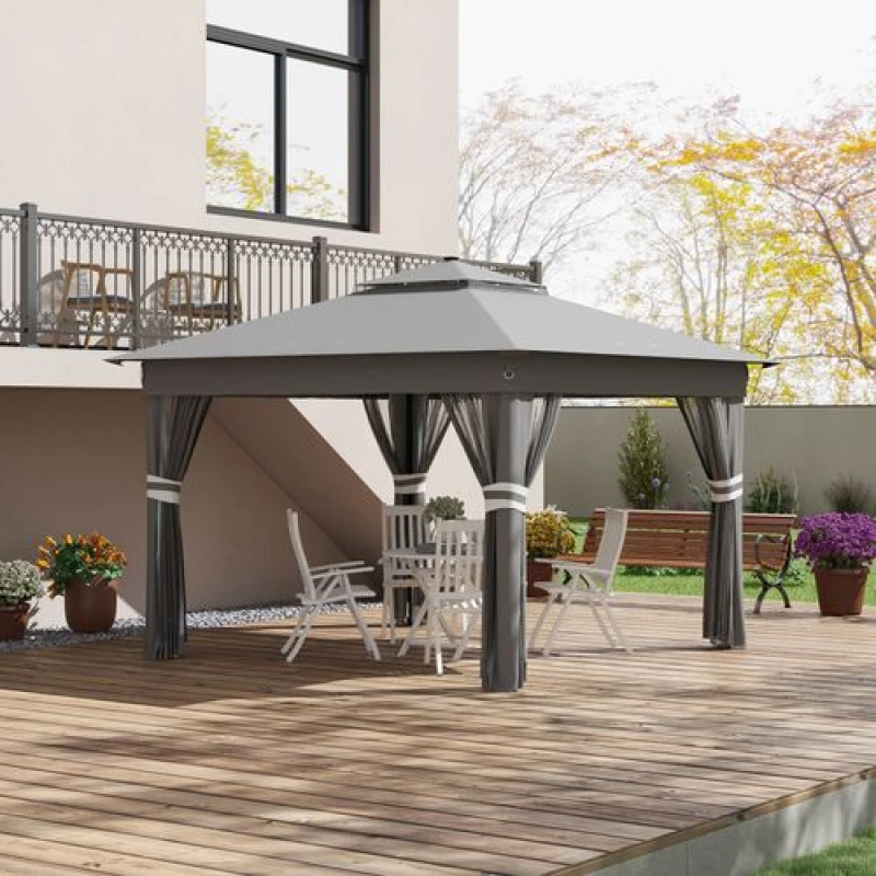 Image of Outsunny 3x3m Pop Up Gazebo w/ 20 Solar LED- Light Grey 84C-483V00BK