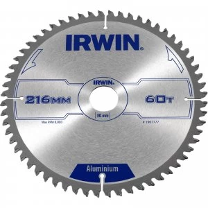Image of Irwin Aluminium Non-Ferrous Metal Saw Blade 216mm 60T 30mm