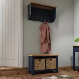 Image of Rye Two Tone Oak & Blue Coat Rack With Mirror