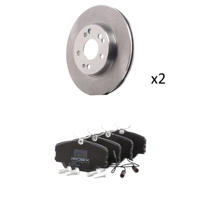 Image of RIDEX 3405B2916 Brake disc and pads set Front Axle, Brake Disc Type: internally vented, with integrated wear sensor Brake Set,disc brakes (3405)