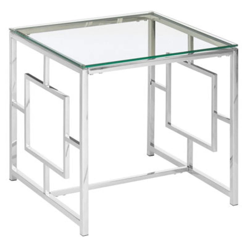 Image of Orsina Contemporary Clear Glass And Silver Base End Table, Tempered Glass Top End Table, Stylish Bedside Table